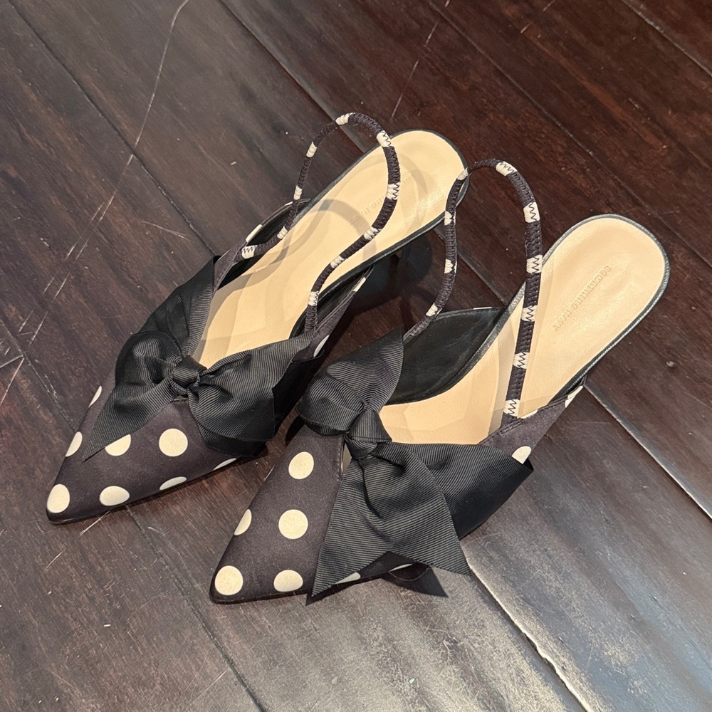 Something Navy Polka Dot heels now sling back